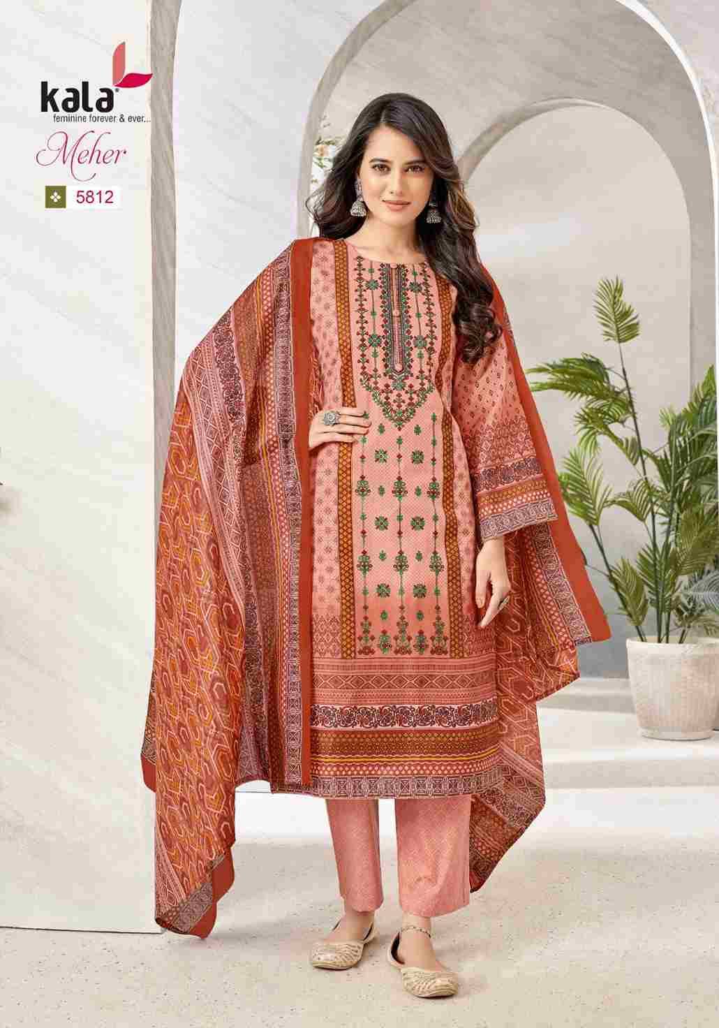 Meher Vol-10 By Kala 5801 To 5812 Series Beautiful Pakistani Suits Stylish Colorful Fancy Casual Wear & Ethnic Wear Premium Cotton Print Dresses At Wholesale Price