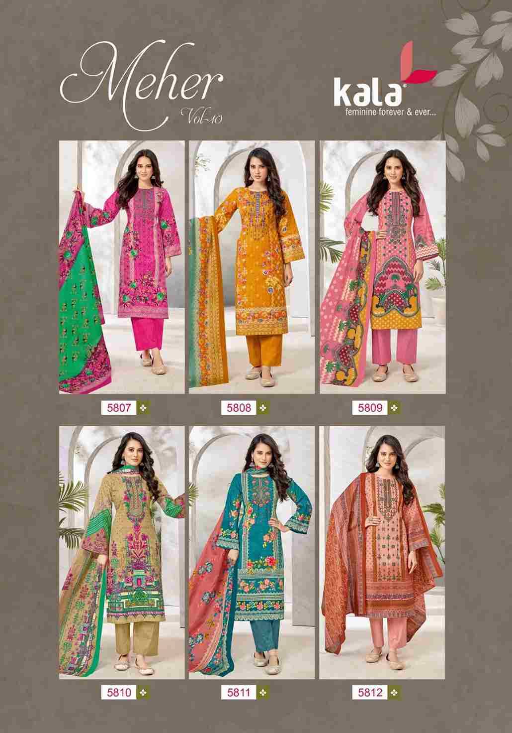 Meher Vol-10 By Kala 5801 To 5812 Series Beautiful Pakistani Suits Stylish Colorful Fancy Casual Wear & Ethnic Wear Premium Cotton Print Dresses At Wholesale Price