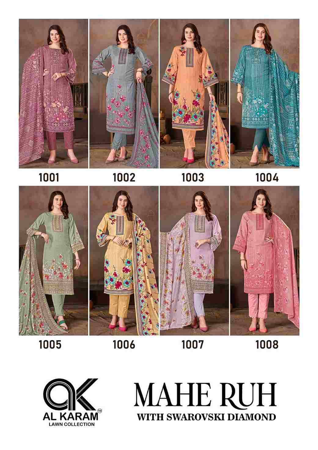 Mahe Ruh By Al Karam Lawn Collection 1001 To 1008 Series Beautiful Festive Suits Stylish Fancy Colorful Casual Wear & Ethnic Wear Pure Cotton Print Dresses At Wholesale Price