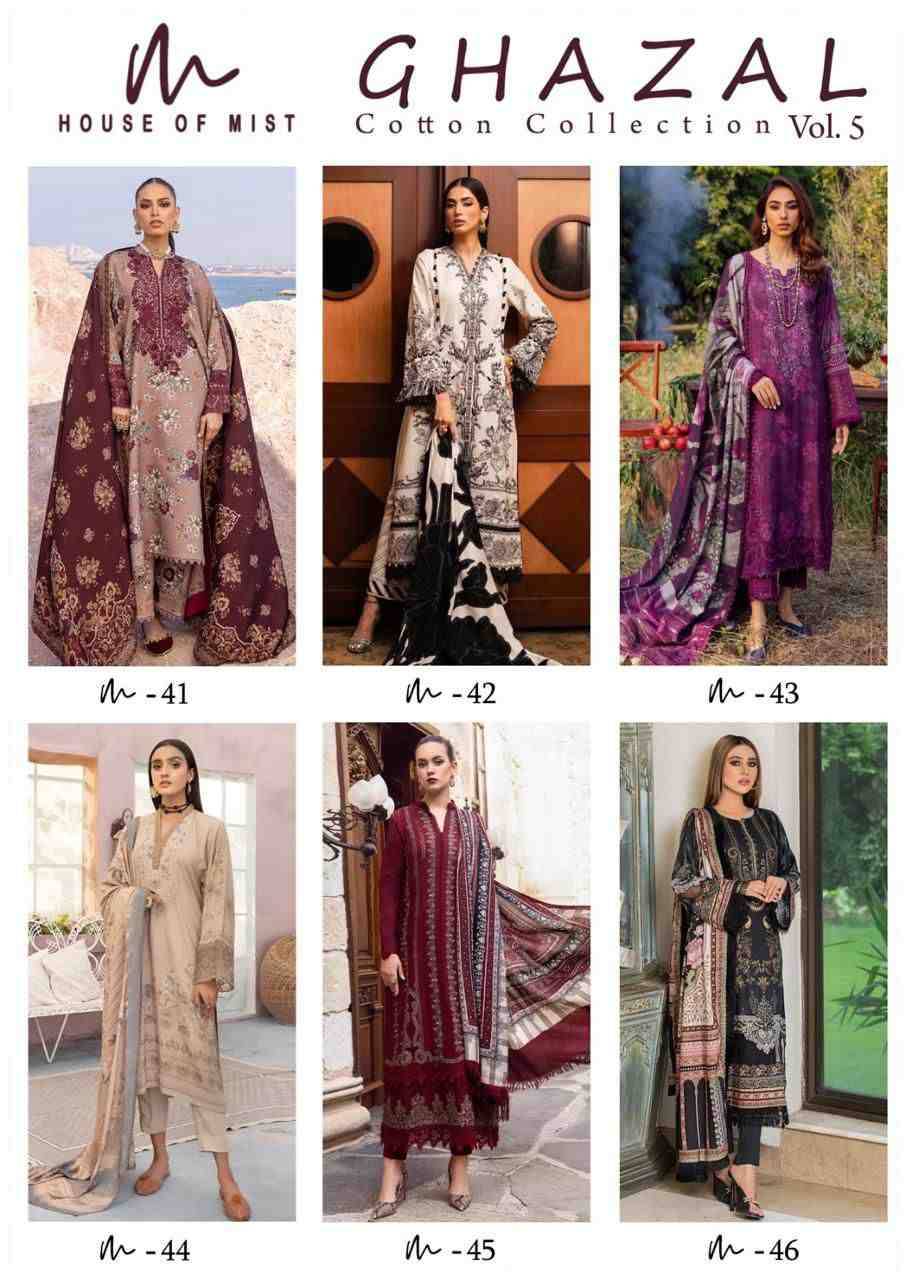 Ghazal Vol-5 By House Of Mist 41 To 46 Series Beautiful Pakistani Suits Colorful Stylish Fancy Casual Wear & Ethnic Wear Pure Cotton Print Dresses At Wholesale Price