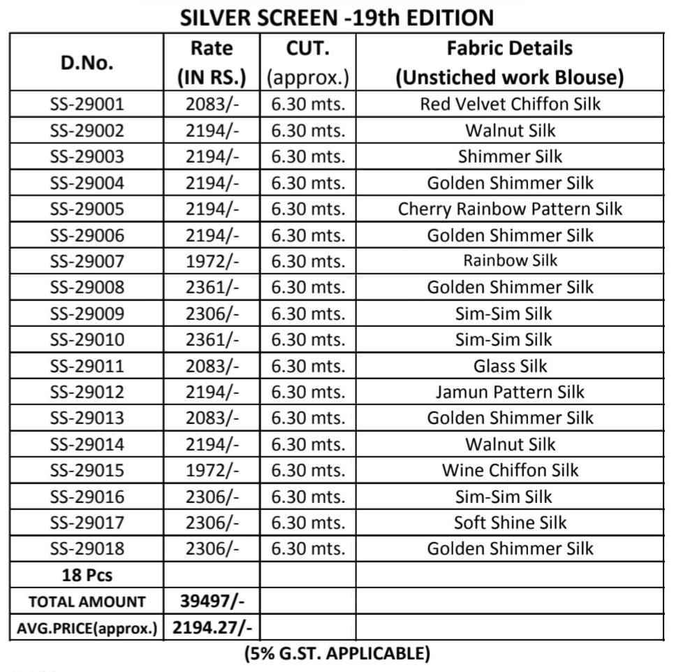 Silver Screen Vol-19 By Tfh 29001 To 29018 Series Indian Traditional Wear Collection Beautiful Stylish Fancy Colorful Party Wear & Occasional Wear Silk/Linen Sarees At Wholesale Price