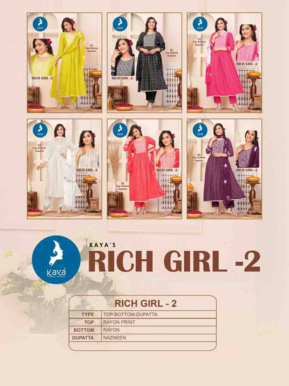 Rich Girl Vol-2 By Kaya 01 To 06 Series Designer Stylish Fancy Colorful Beautiful Party Wear & Ethnic Wear Collection Rayon Print Tops At Wholesale Price