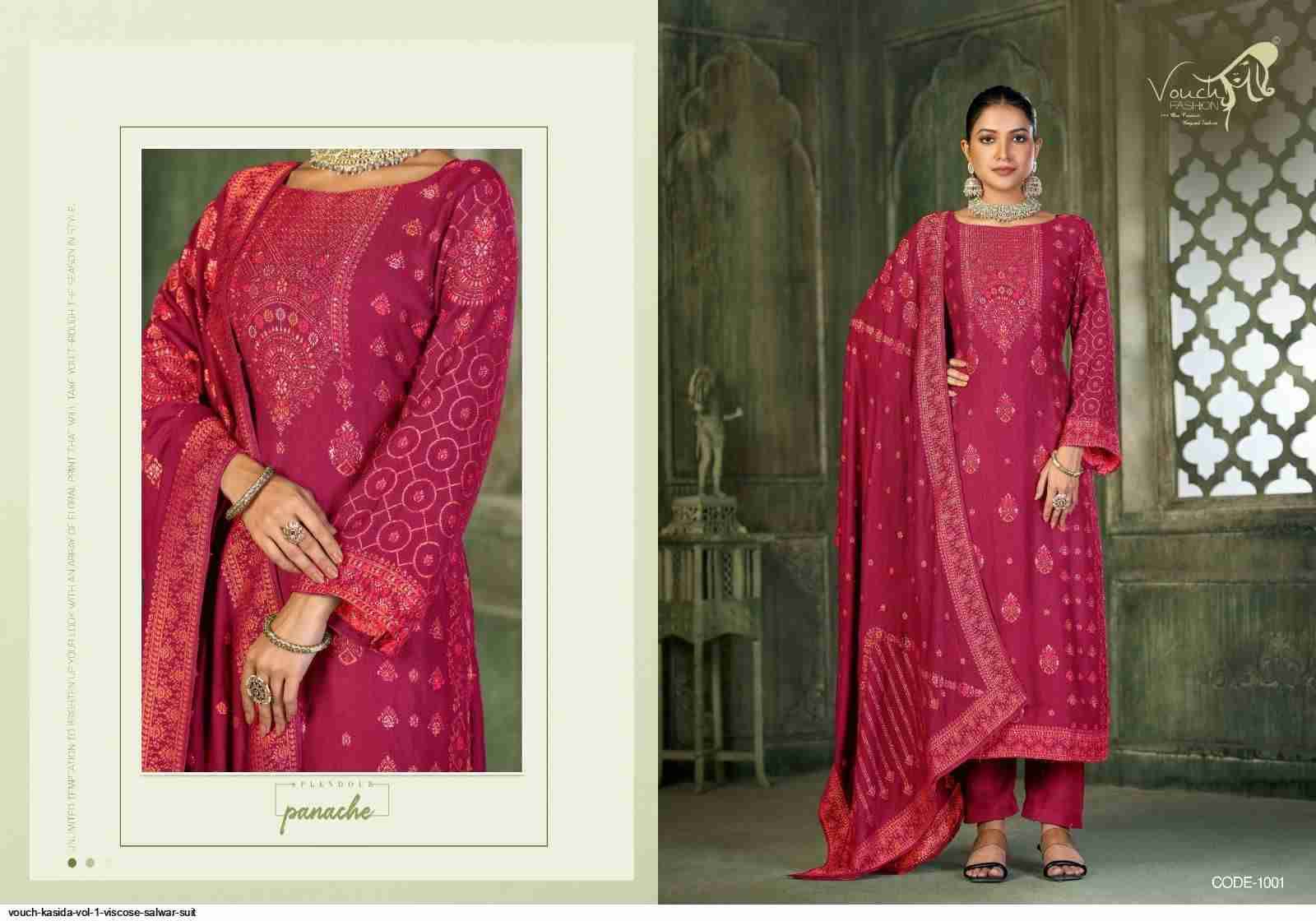 Kasida Vol-1 By Vouche 1001 To 1004 Series Festive Suits Beautiful Fancy Colorful Stylish Party Wear & Occasional Wear Viscose Pashmina Print Dresses At Wholesale Price