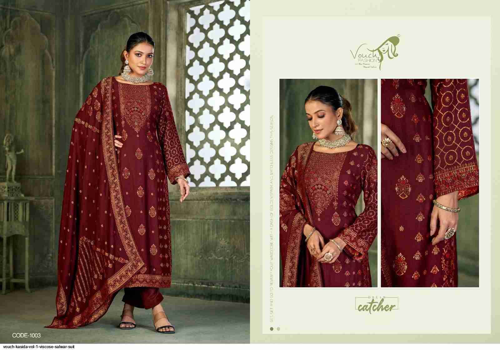 Kasida Vol-1 By Vouche 1001 To 1004 Series Festive Suits Beautiful Fancy Colorful Stylish Party Wear & Occasional Wear Viscose Pashmina Print Dresses At Wholesale Price
