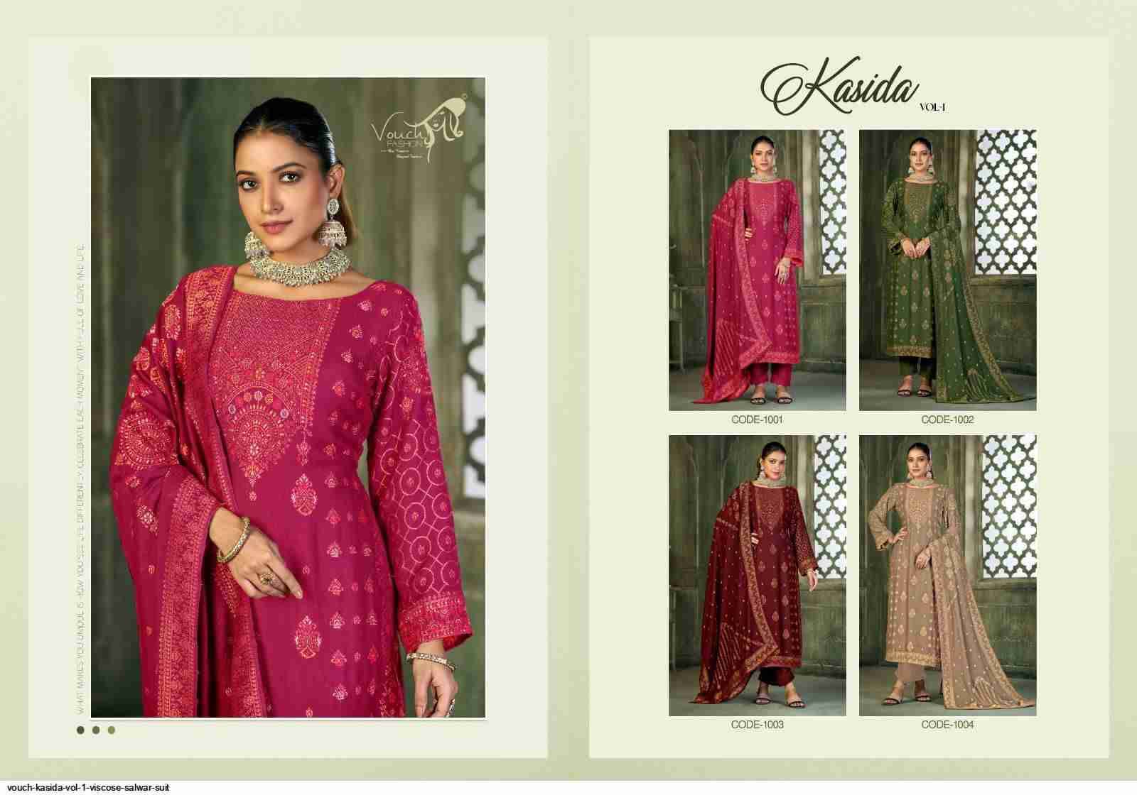 Kasida Vol-1 By Vouche 1001 To 1004 Series Festive Suits Beautiful Fancy Colorful Stylish Party Wear & Occasional Wear Viscose Pashmina Print Dresses At Wholesale Price
