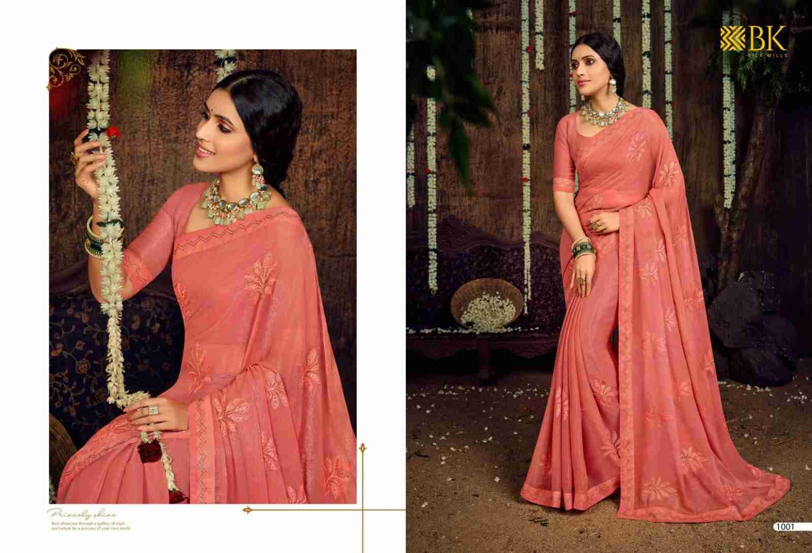 Montex By BK Silk Mills 1001 To 1008 Series Indian Traditional Wear Collection Beautiful Stylish Fancy Colorful Party Wear & Occasional Wear Chiffon Sarees At Wholesale Price