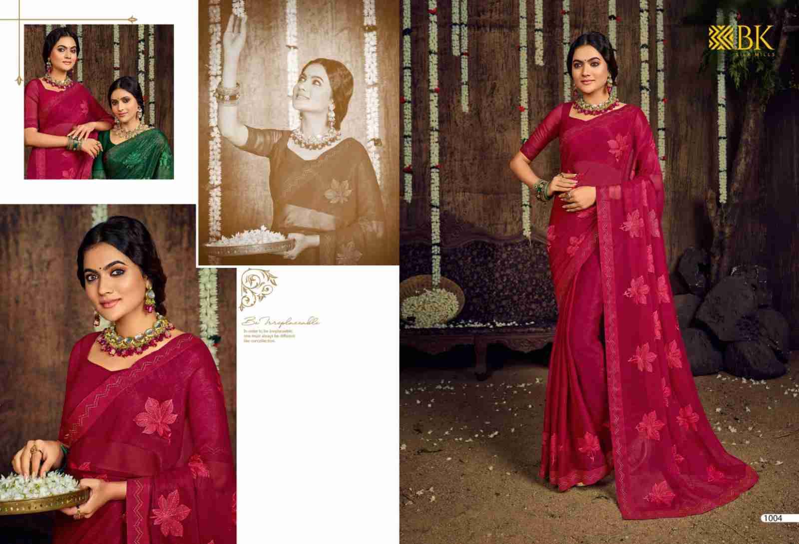 Montex By BK Silk Mills 1001 To 1008 Series Indian Traditional Wear Collection Beautiful Stylish Fancy Colorful Party Wear & Occasional Wear Chiffon Sarees At Wholesale Price