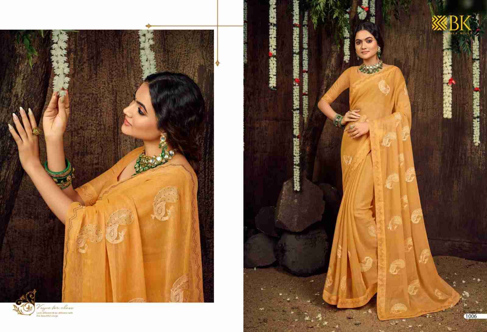 Montex By BK Silk Mills 1001 To 1008 Series Indian Traditional Wear Collection Beautiful Stylish Fancy Colorful Party Wear & Occasional Wear Chiffon Sarees At Wholesale Price