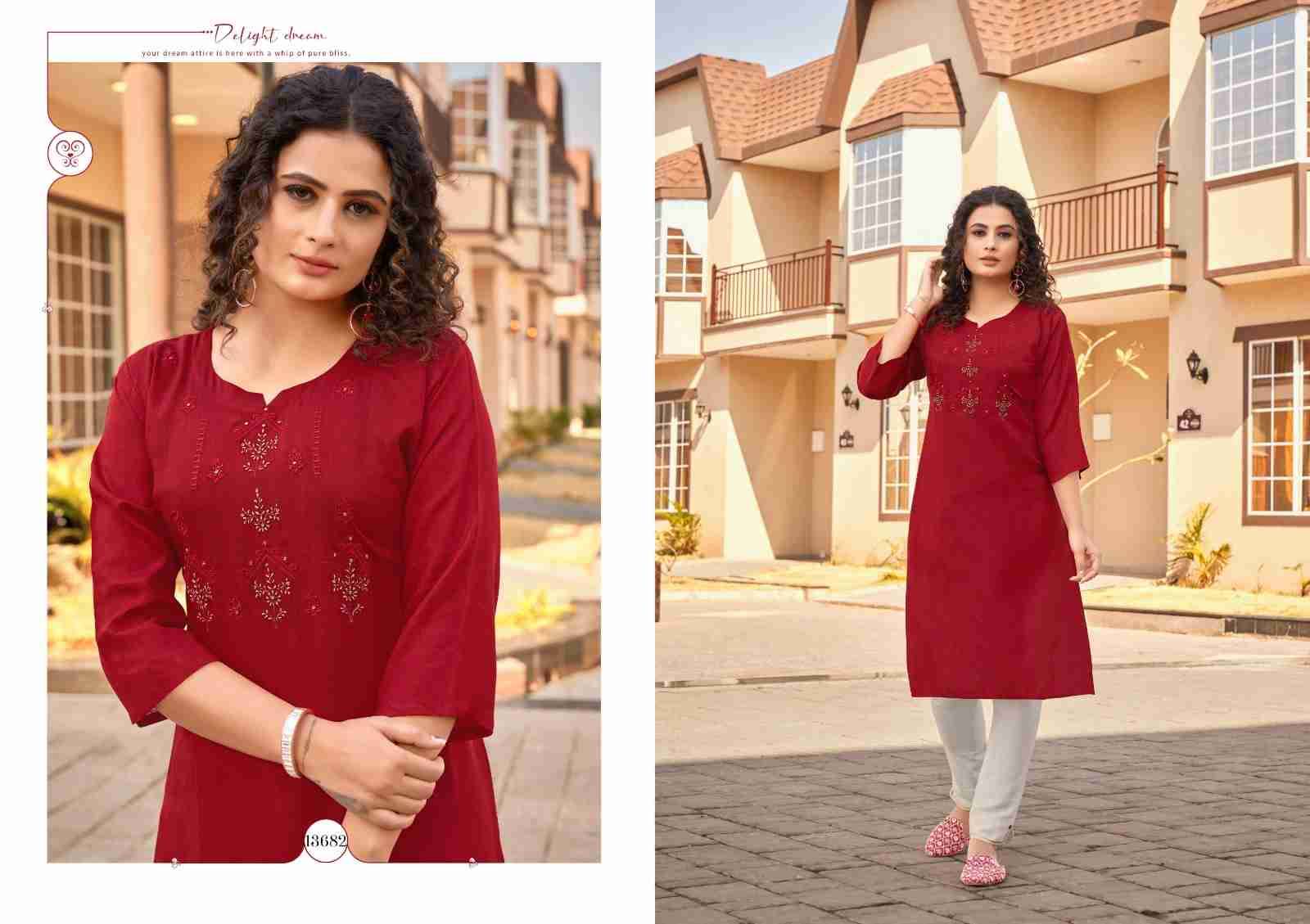 Scarlet By Kalaroop 13682 To 13687 Series Designer Stylish Fancy Colorful Beautiful Party Wear & Ethnic Wear Collection Heavy Rayon Kurtis At Wholesale Price