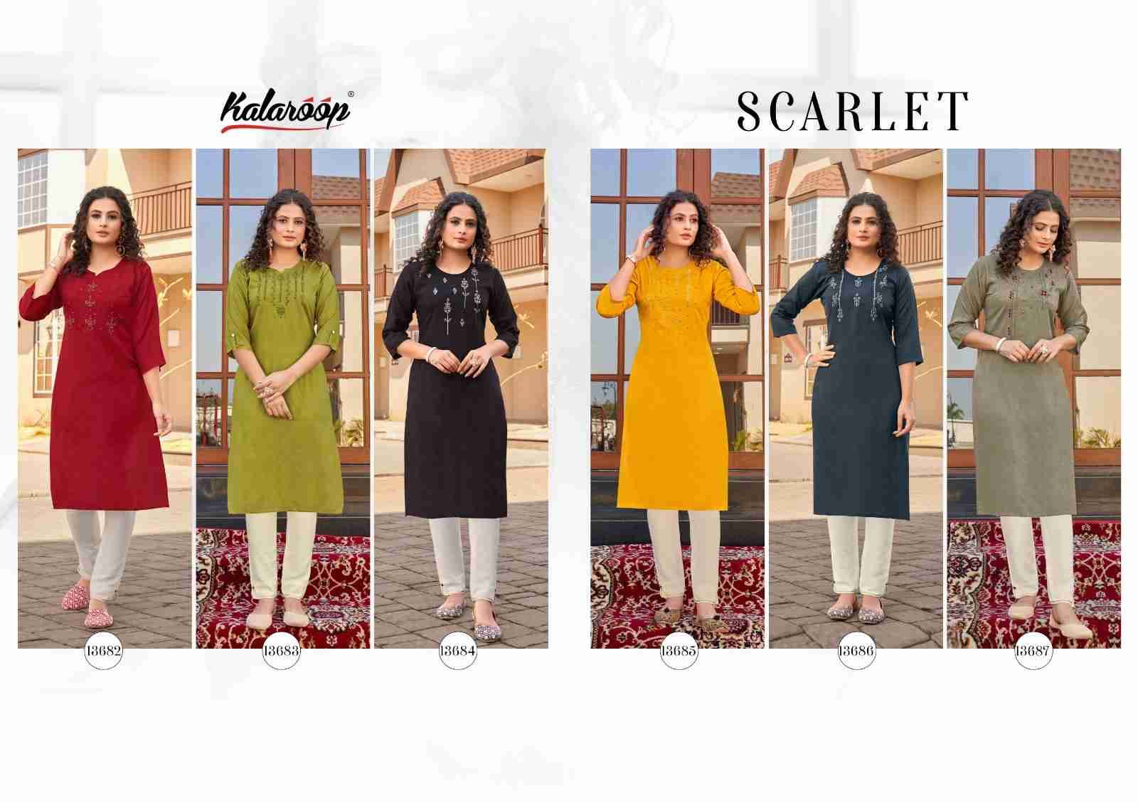 Scarlet By Kalaroop 13682 To 13687 Series Designer Stylish Fancy Colorful Beautiful Party Wear & Ethnic Wear Collection Heavy Rayon Kurtis At Wholesale Price