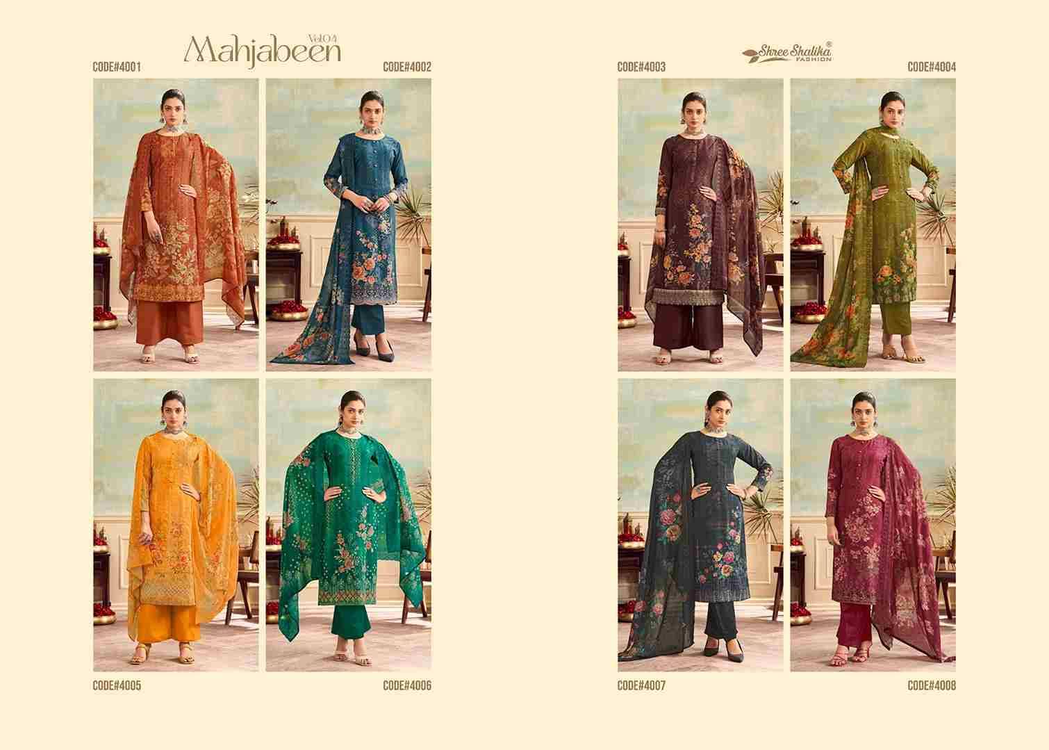 Mahjabeen Vol-4 By Shree Shalika Fashion 4001 To 4008 Series Designer Festive Suits Beautiful Fancy Stylish Colorful Party Wear & Occasional Wear Lawn Cotton Print Dresses At Wholesale Price