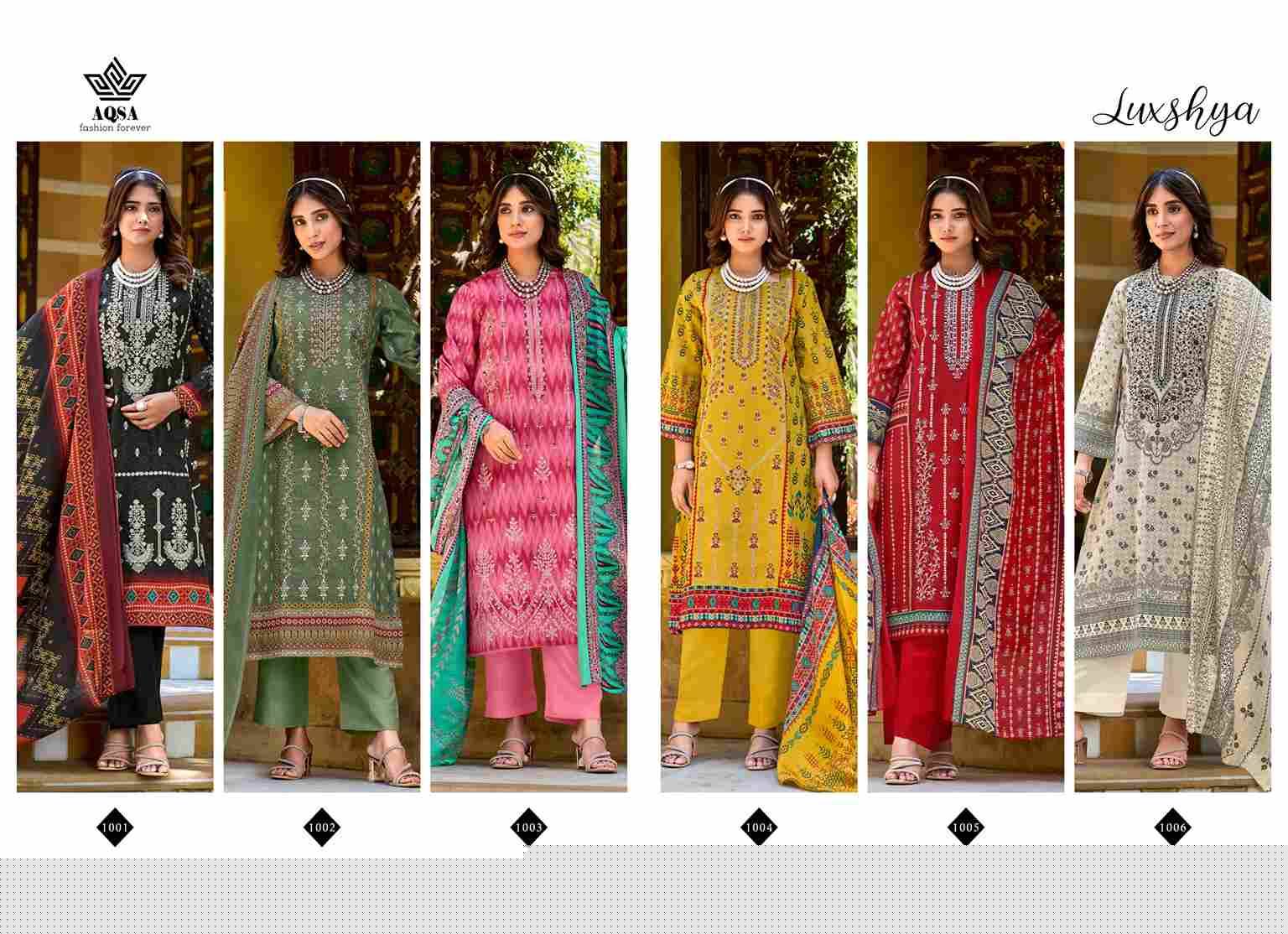 Luxshya By Aqsa 1001 To 1006 Series Beautiful Pakistani Suits Stylish Fancy Colorful Party Wear & Occasional Wear Pure Cambric Cotton Embroidered Dresses At Wholesale Price
