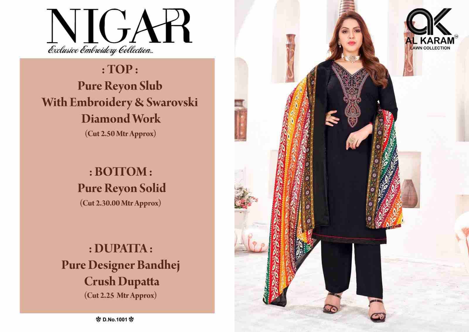 Nigar By Al Karam Lawn Collection 1001 To 1006 Series Beautiful Festive Suits Stylish Fancy Colorful Casual Wear & Ethnic Wear Pure Rayon Slub Dresses At Wholesale Price