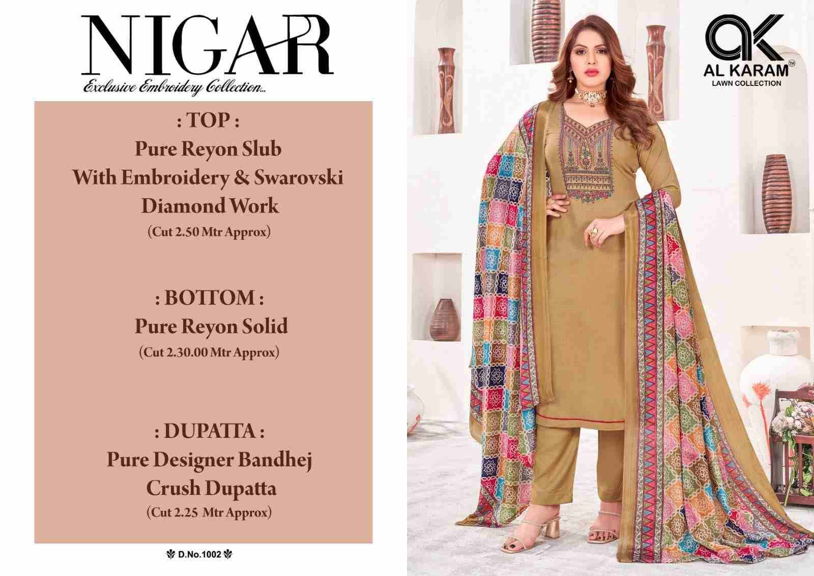 Nigar By Al Karam Lawn Collection 1001 To 1006 Series Beautiful Festive Suits Stylish Fancy Colorful Casual Wear & Ethnic Wear Pure Rayon Slub Dresses At Wholesale Price