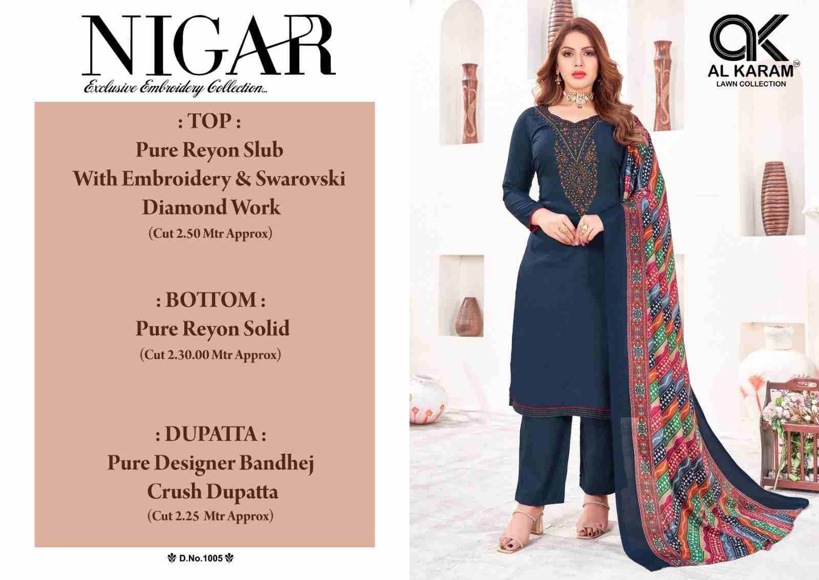 Nigar By Al Karam Lawn Collection 1001 To 1006 Series Beautiful Festive Suits Stylish Fancy Colorful Casual Wear & Ethnic Wear Pure Rayon Slub Dresses At Wholesale Price