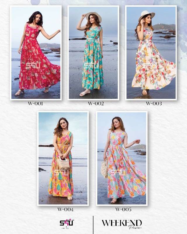 Weekens Passions By S4U Fashion 001 To 005 Series Designer Stylish Fancy Colorful Beautiful Party Wear & Ethnic Wear Collection Cambric Rayon Print Gowns At Wholesale Price