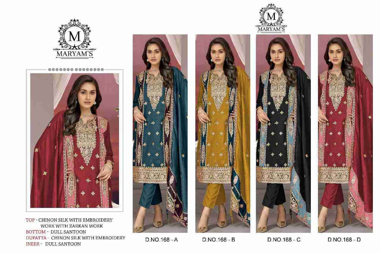 Maryams 168 Colours By Maryams 168-A To 168-D Series Designer Pakistani Suits Beautiful Stylish Fancy Colorful Party Wear & Occasional Wear Chinnon Silk Dresses At Wholesale Price
