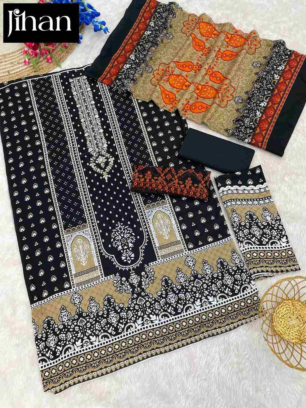 Saira Luxury Lawn Collection Vol-2 By Jihan 3393 To 3396 Series Designer Pakistani Suits Beautiful Stylish Fancy Colorful Party Wear & Occasional Wear Pure Cotton Lawn Dresses At Wholesale Price