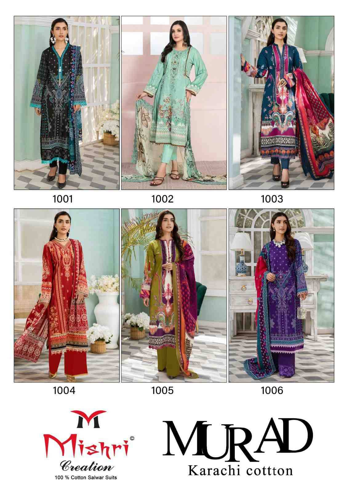 Murad By Mishri 1001 To 1006 Series Beautiful Suits Colorful Stylish Fancy Casual Wear & Ethnic Wear Pure Cotton Print Dresses At Wholesale Price