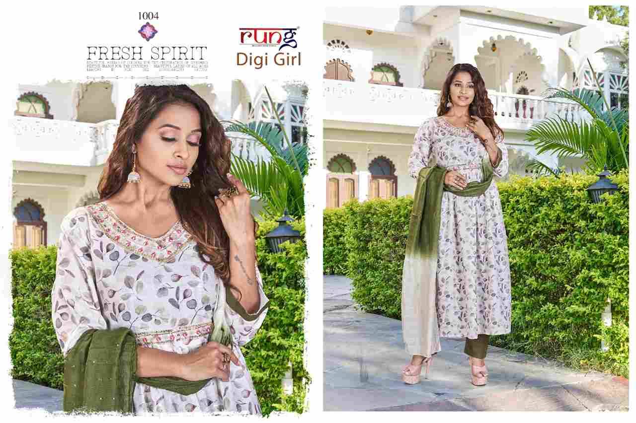 Digi Girl By Rung 1001 To 1006 Series Beautiful Stylish Festive Suits Fancy Colorful Casual Wear & Ethnic Wear & Ready To Wear Rayon Dresses At Wholesale Price