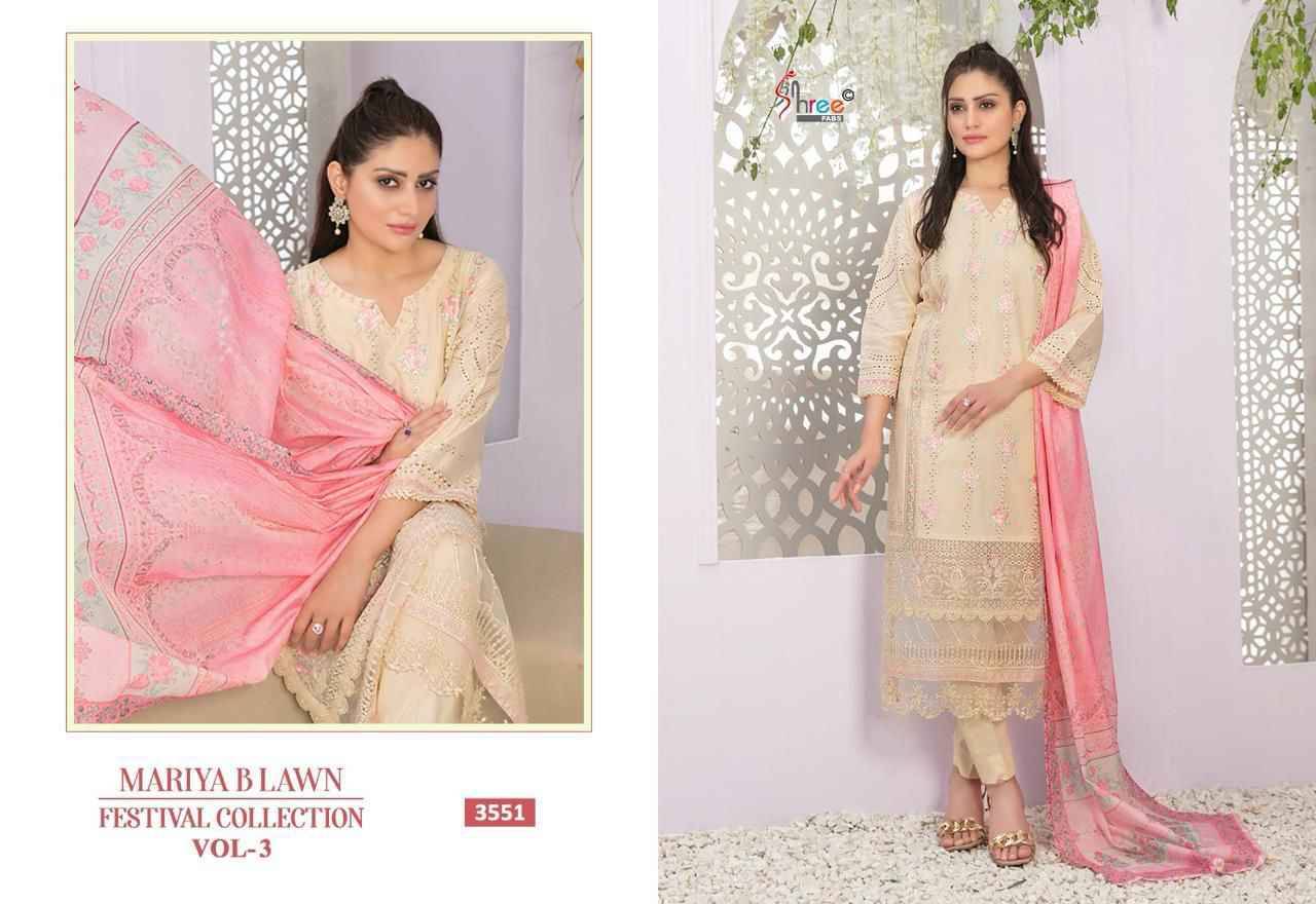Mariya B Lawn Festival Collection Vol-3 By Shree Fabs 3551 To 3556 Series Designer Pakistani Suits Beautiful Stylish Fancy Colorful Party Wear & Occasional Wear Pure Lawn Cotton Print Embroidered Dresses At Wholesale Price