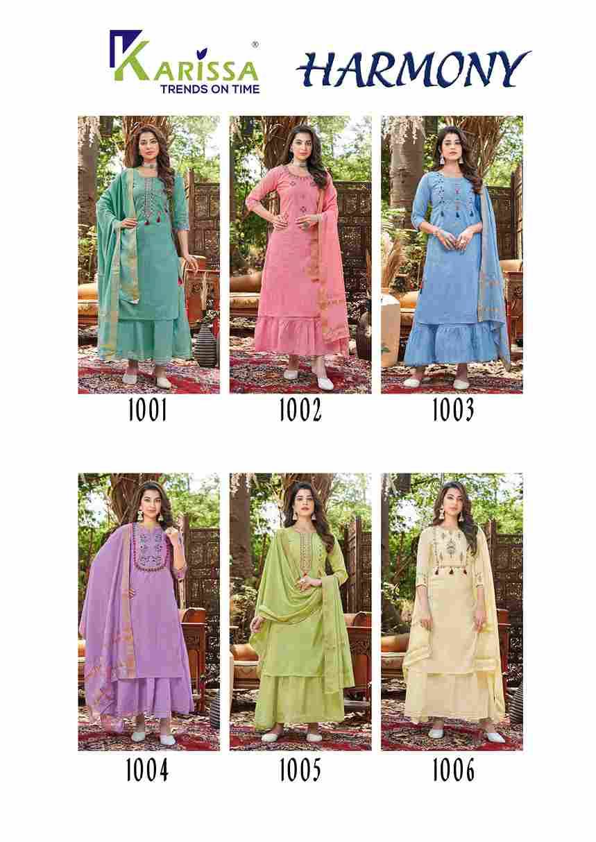 Harmony By Karissa 1001 To 1006 Series Beautiful Festive Suits Colorful Stylish Fancy Casual Wear & Ethnic Wear Pure Cotton Dresses At Wholesale Price