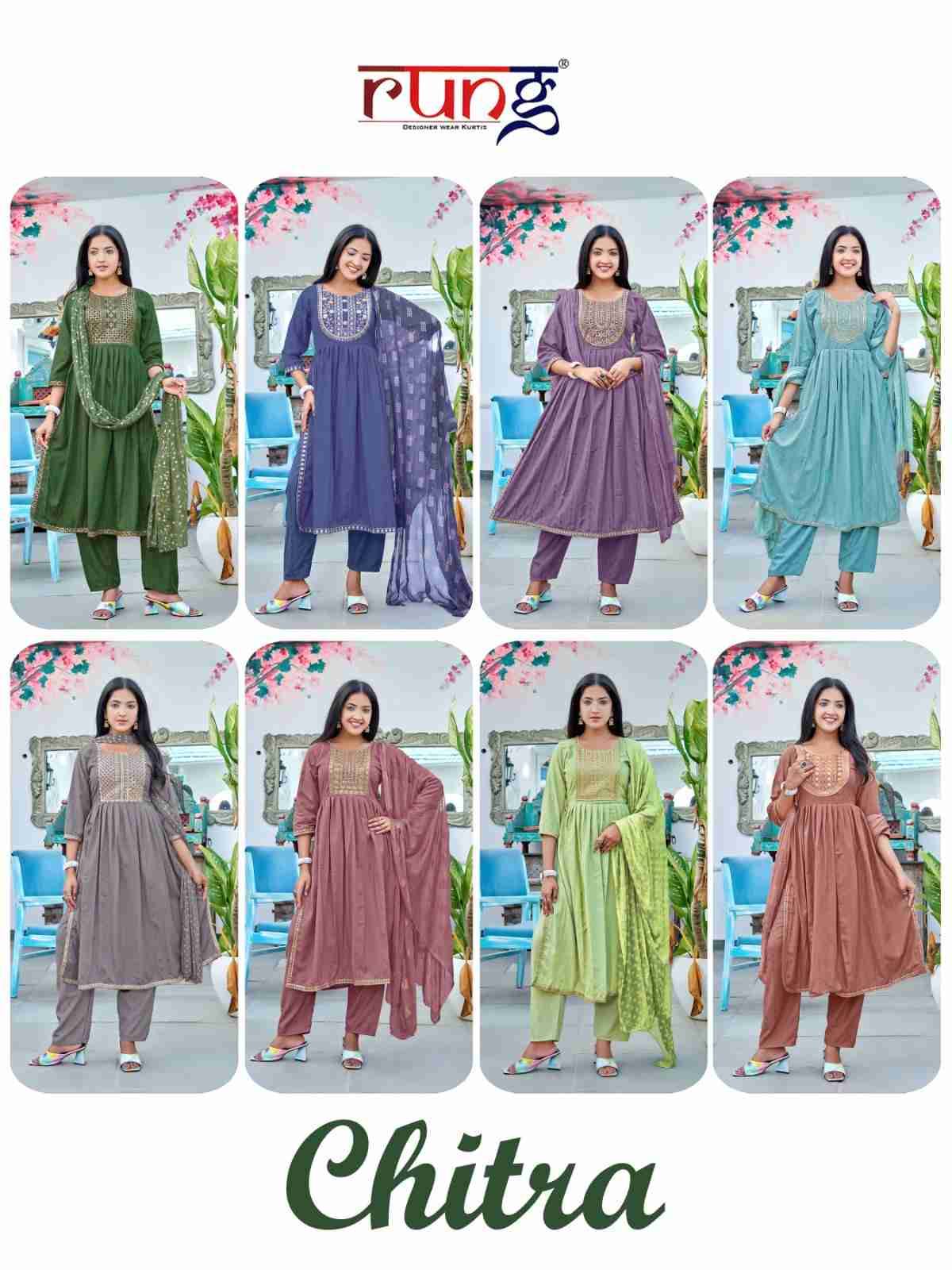 Chitra By Rung 01 To 08 Series Beautiful Festive Suits Colorful Stylish Fancy Casual Wear & Ethnic Wear Heavy Rayon Embroidered Dresses At Wholesale Price