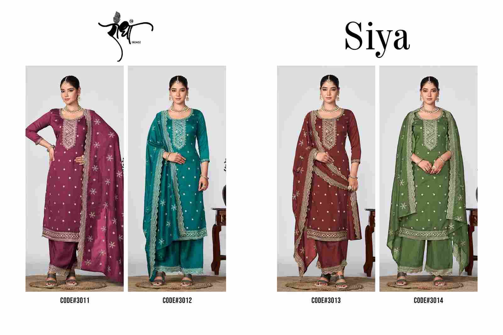 Siya By Radha Trendz 3011 To 3014 Series Beautiful Festive Suits Colorful Stylish Fancy Casual Wear & Ethnic Wear Pure Vichitra Dresses At Wholesale Price