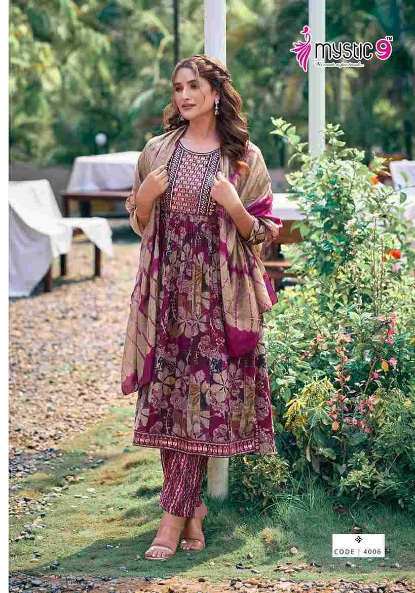 Sara Vol-4 By Mystic 9 4001 To 4008 Series Beautiful Festive Suits Colorful Stylish Fancy Casual Wear & Ethnic Wear Rayon Foil Dresses At Wholesale Price