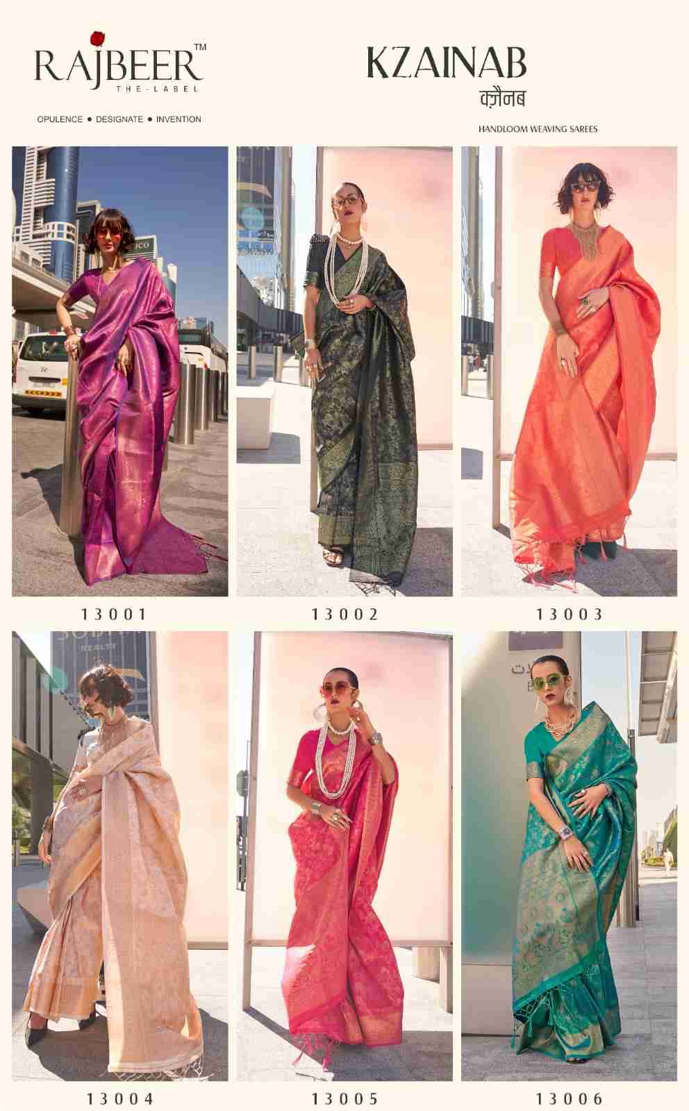 Kzainab By Rajbeer 13001 To 13006 Series Indian Traditional Wear Collection Beautiful Stylish Fancy Colorful Party Wear & Occasional Wear Handloom Silk Sarees At Wholesale Price