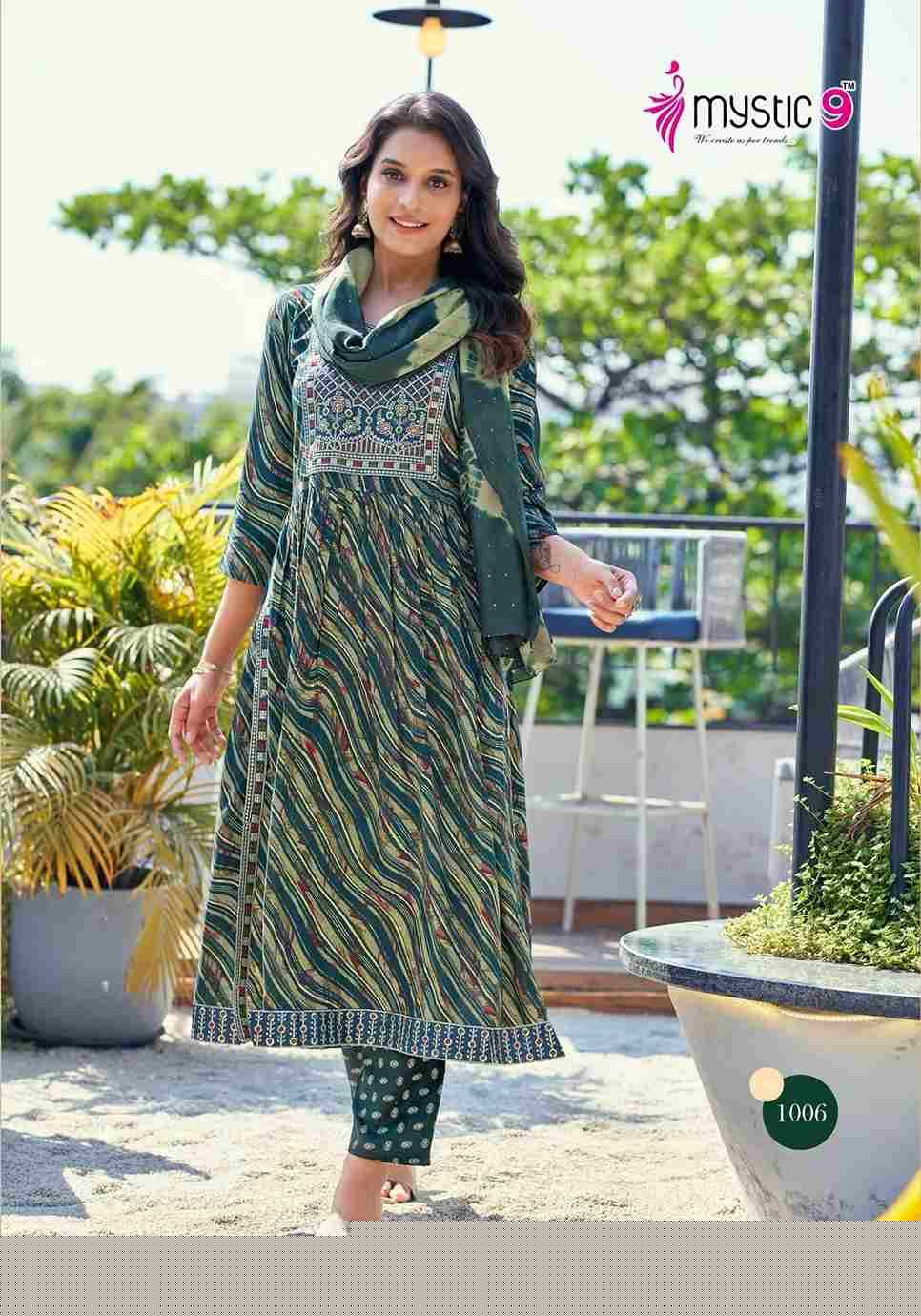 Black Beauty By Mystic 9 1001 To 1008 Series Beautiful Suits Colorful Stylish Fancy Casual Wear & Ethnic Wear Rayon Foil Print Dresses At Wholesale Price
