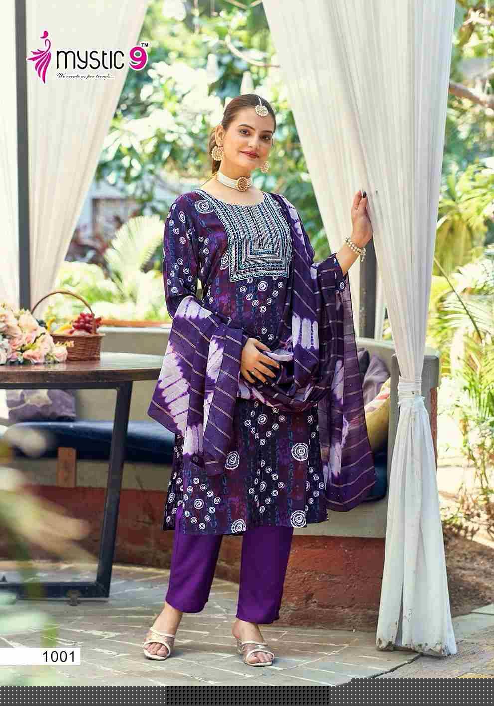 Khanak Vol-1 By Mystic 9 1001 To 1008 Series Beautiful Suits Colorful Stylish Fancy Casual Wear & Ethnic Wear Rayon Print Dresses At Wholesale Price