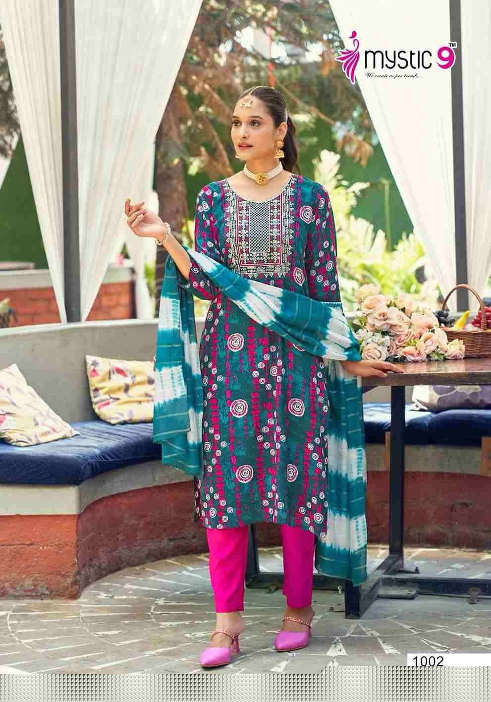 Khanak Vol-1 By Mystic 9 1001 To 1008 Series Beautiful Suits Colorful Stylish Fancy Casual Wear & Ethnic Wear Rayon Print Dresses At Wholesale Price