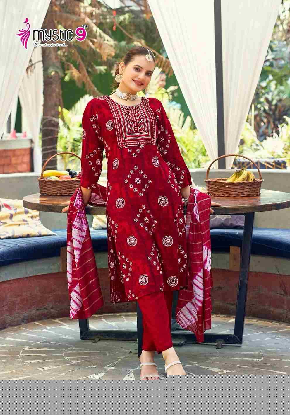 Khanak Vol-1 By Mystic 9 1001 To 1008 Series Beautiful Suits Colorful Stylish Fancy Casual Wear & Ethnic Wear Rayon Print Dresses At Wholesale Price
