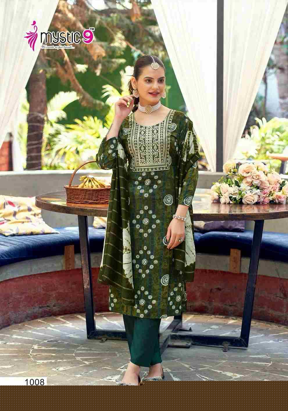 Khanak Vol-1 By Mystic 9 1001 To 1008 Series Beautiful Suits Colorful Stylish Fancy Casual Wear & Ethnic Wear Rayon Print Dresses At Wholesale Price