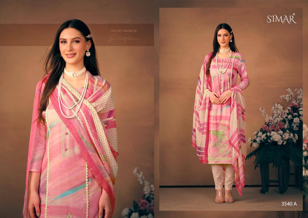 Elliza By Glossy 3540-A To 3540-D Series Beautiful Festive Suits Colorful Stylish Fancy Casual Wear & Ethnic Wear Pure Lawn Cotton Dresses At Wholesale Price