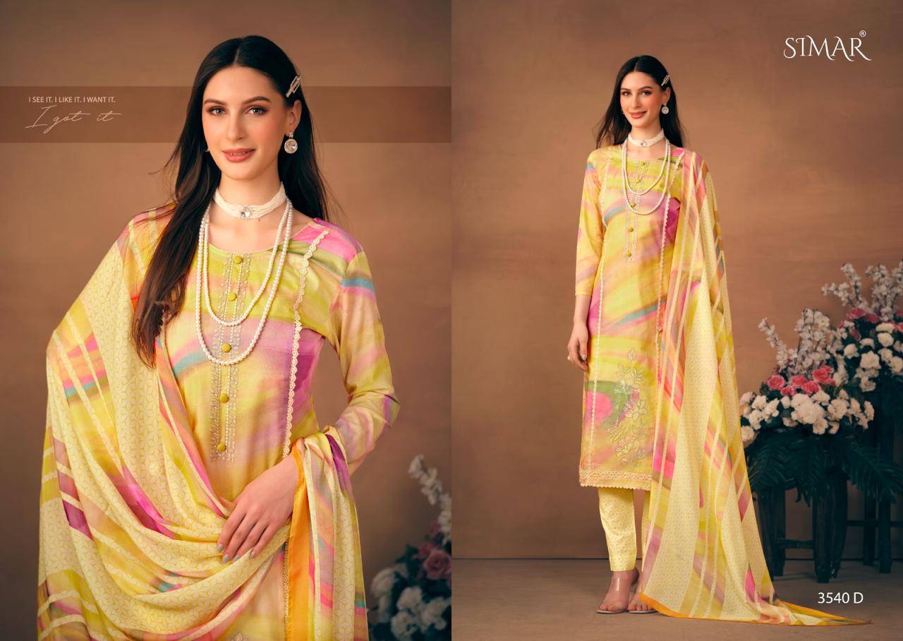 Elliza By Glossy 3540-A To 3540-D Series Beautiful Festive Suits Colorful Stylish Fancy Casual Wear & Ethnic Wear Pure Lawn Cotton Dresses At Wholesale Price
