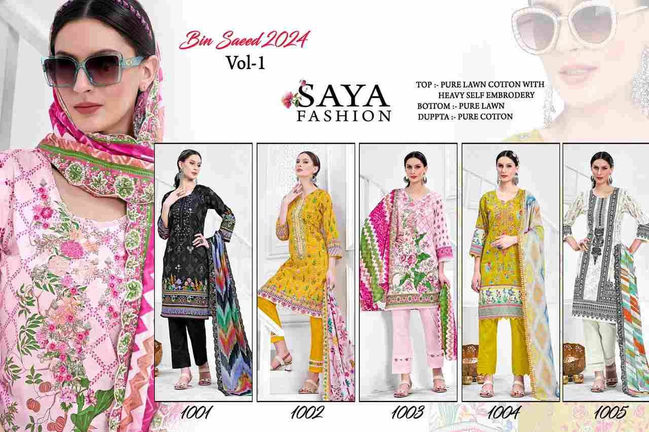 Bin Saeed-2024 Vol-1 By Saya Fashion 1001 To 1004 Series Designer Pakistani Suits Beautiful Stylish Fancy Colorful Party Wear & Occasional Wear Pure Lawn Cotton Print Dresses At Wholesale Price