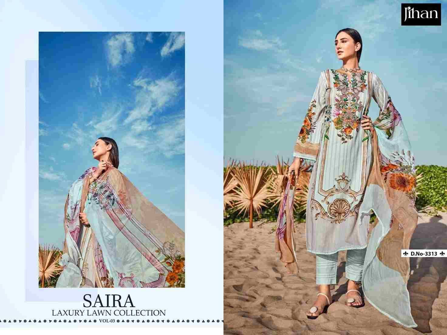 Saira Luxury Lawn Collection Vol-3 By Jihan 3311 To 3316 Series Designer Pakistani Suits Beautiful Stylish Fancy Colorful Party Wear & Occasional Wear Pure Cotton Lawn Dresses At Wholesale Price