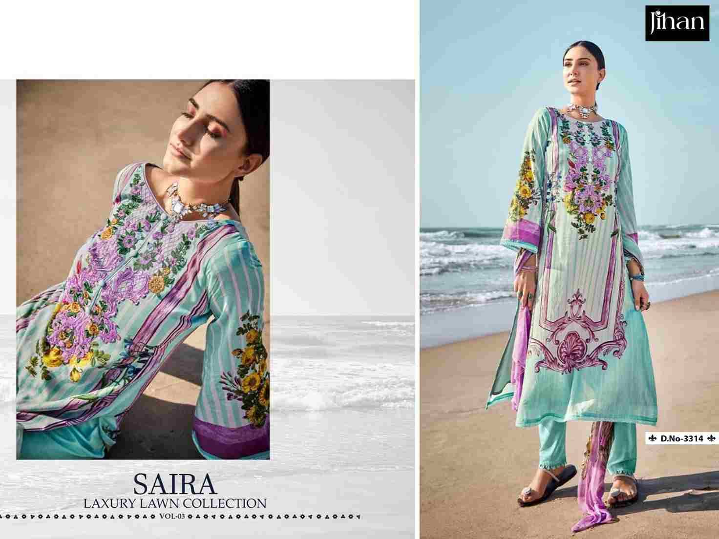 Saira Luxury Lawn Collection Vol-3 By Jihan 3311 To 3316 Series Designer Pakistani Suits Beautiful Stylish Fancy Colorful Party Wear & Occasional Wear Pure Cotton Lawn Dresses At Wholesale Price