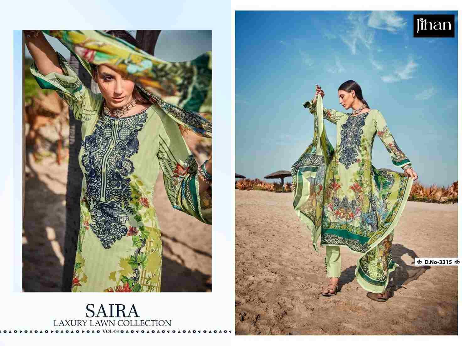 Saira Luxury Lawn Collection Vol-3 By Jihan 3311 To 3316 Series Designer Pakistani Suits Beautiful Stylish Fancy Colorful Party Wear & Occasional Wear Pure Cotton Lawn Dresses At Wholesale Price