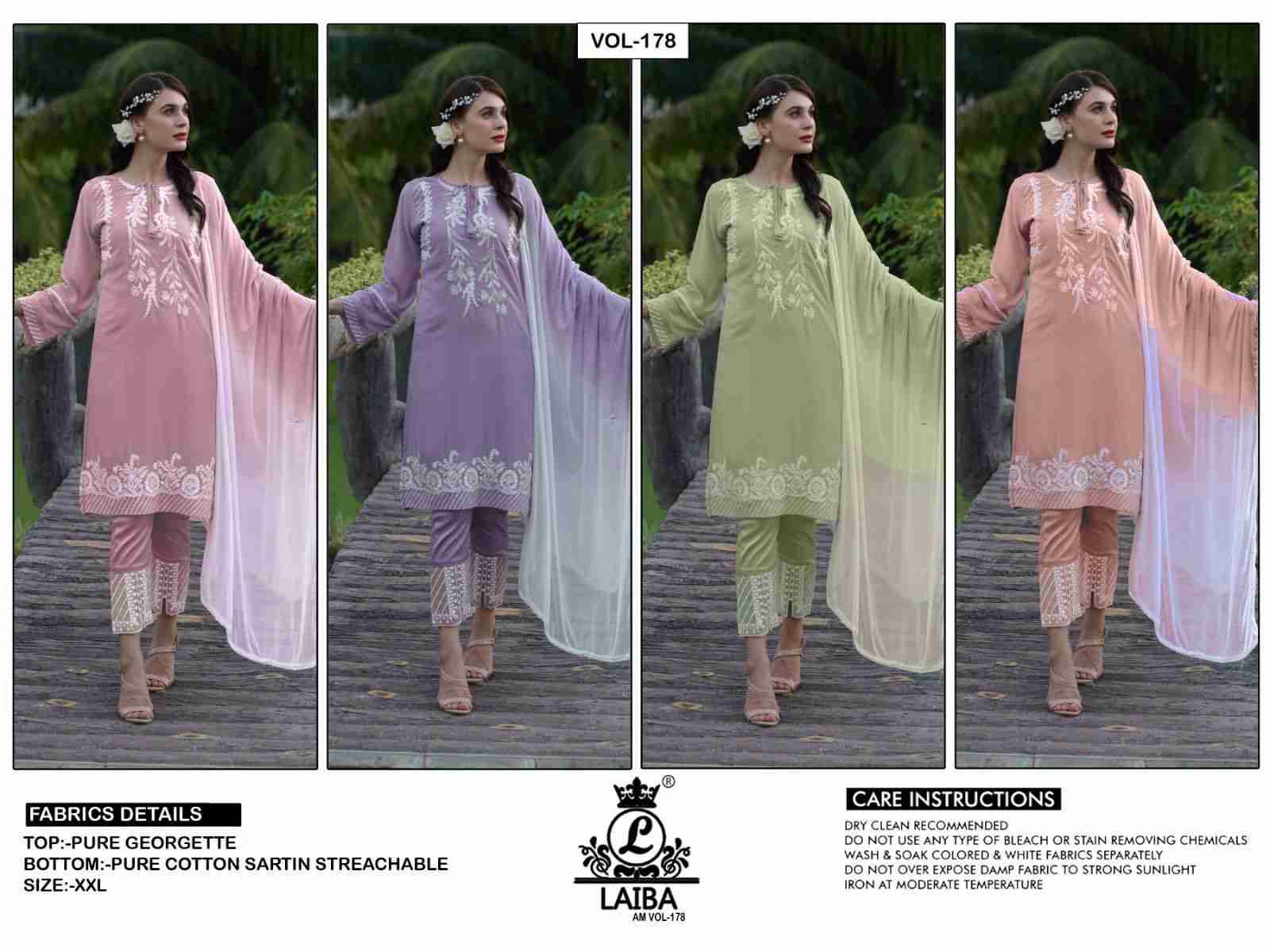 AM Vol-178 By Laiba 178-A To 178-D Series Beautiful Pakistani Suits Colorful Stylish Fancy Casual Wear & Ethnic Wear Pure Georgette Embroidered Dresses At Wholesale Price