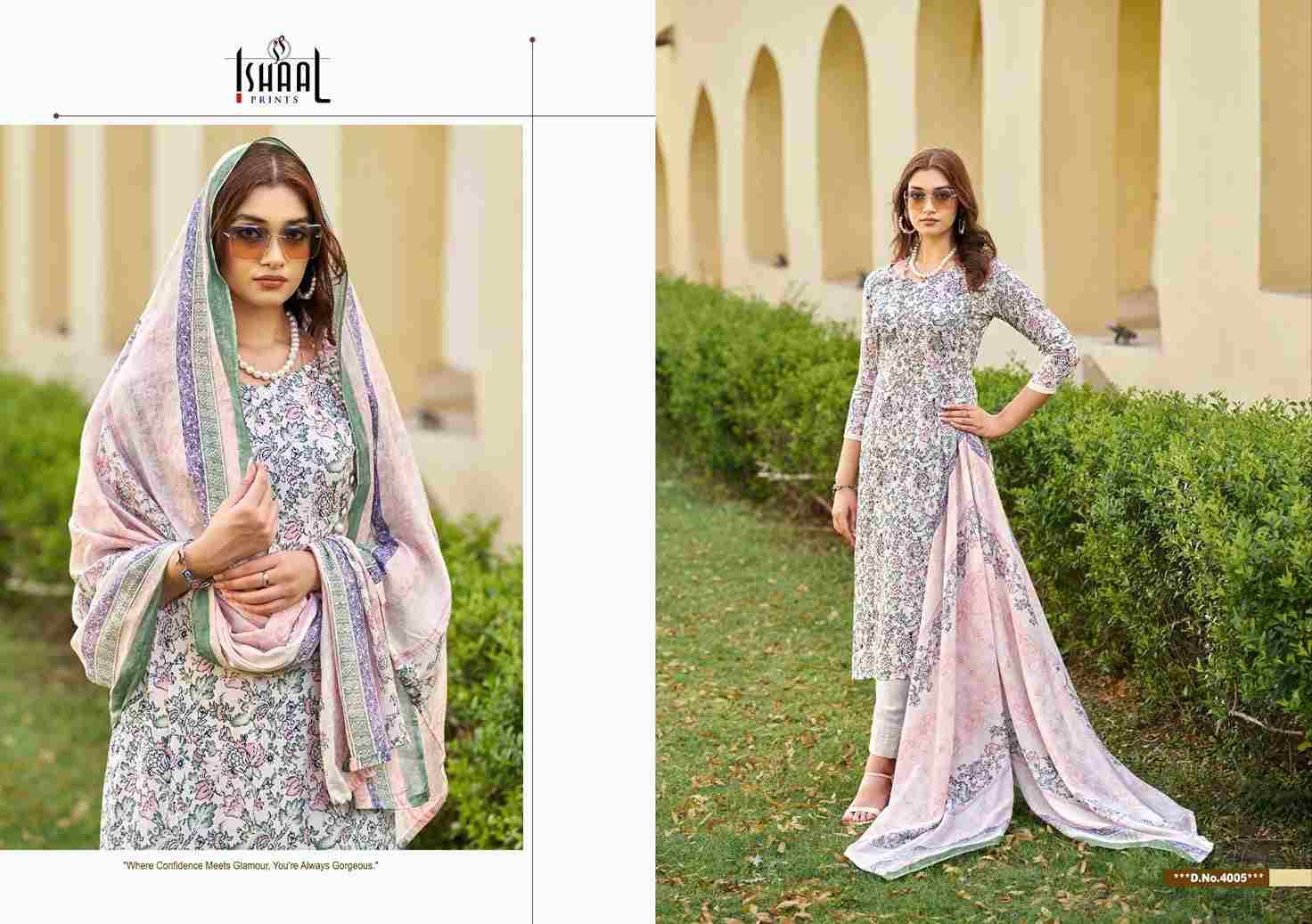 Kesariya Vol-4 By Ishaal Prints 4001 To 4008 Series Beautiful Festive Suits Stylish Fancy Colorful Casual Wear & Ethnic Wear Pure Lawn Embroidered Dresses At Wholesale Price