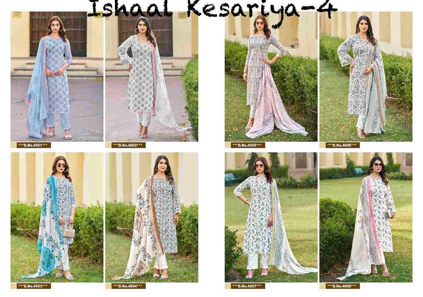 Kesariya Vol-4 By Ishaal Prints 4001 To 4008 Series Beautiful Festive Suits Stylish Fancy Colorful Casual Wear & Ethnic Wear Pure Lawn Embroidered Dresses At Wholesale Price