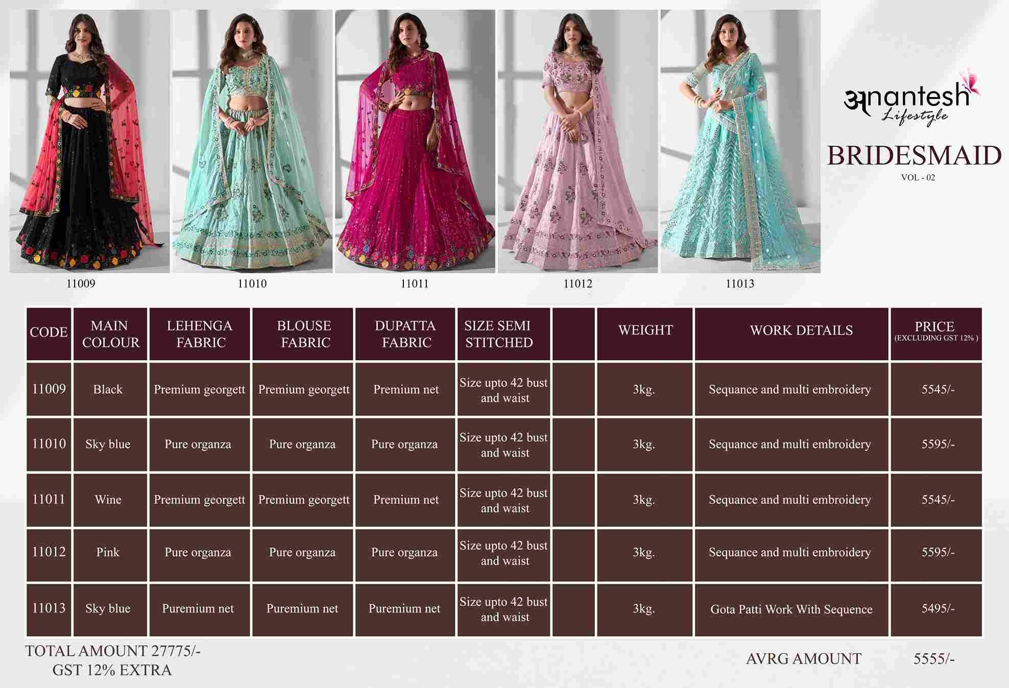 Bridesmaid Vol-2 By Anantesh 11009 To 11013 Series Beautiful Colorful Fancy Wedding Collection Occasional Wear & Party Wear Silk Lehengas At Wholesale Price