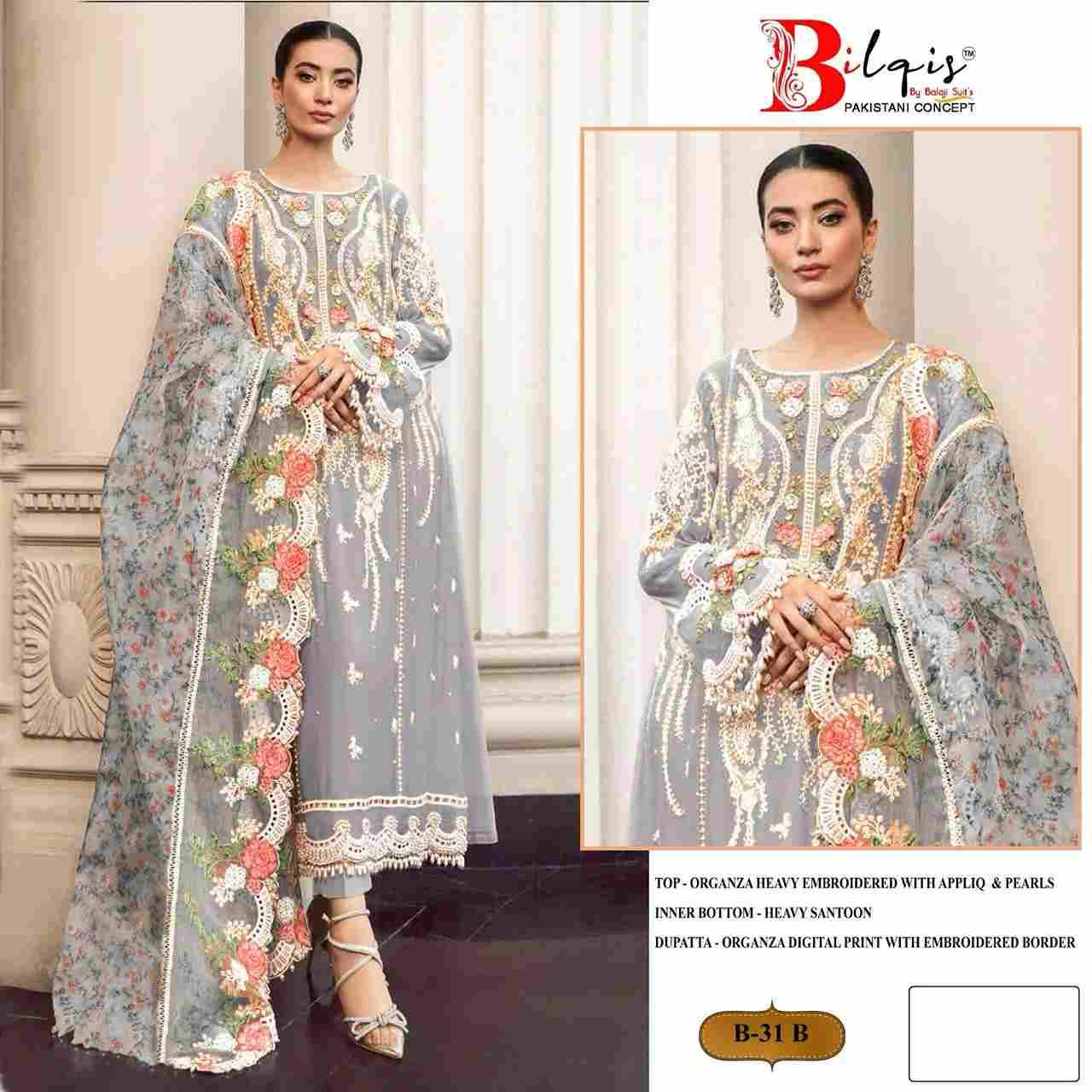 Bilqis 31 Colours By Bilqis 31-A To 31-D Series Beautiful Pakistani Suits Stylish Fancy Colorful Party Wear & Occasional Wear Organza Embroidery Dresses At Wholesale Price