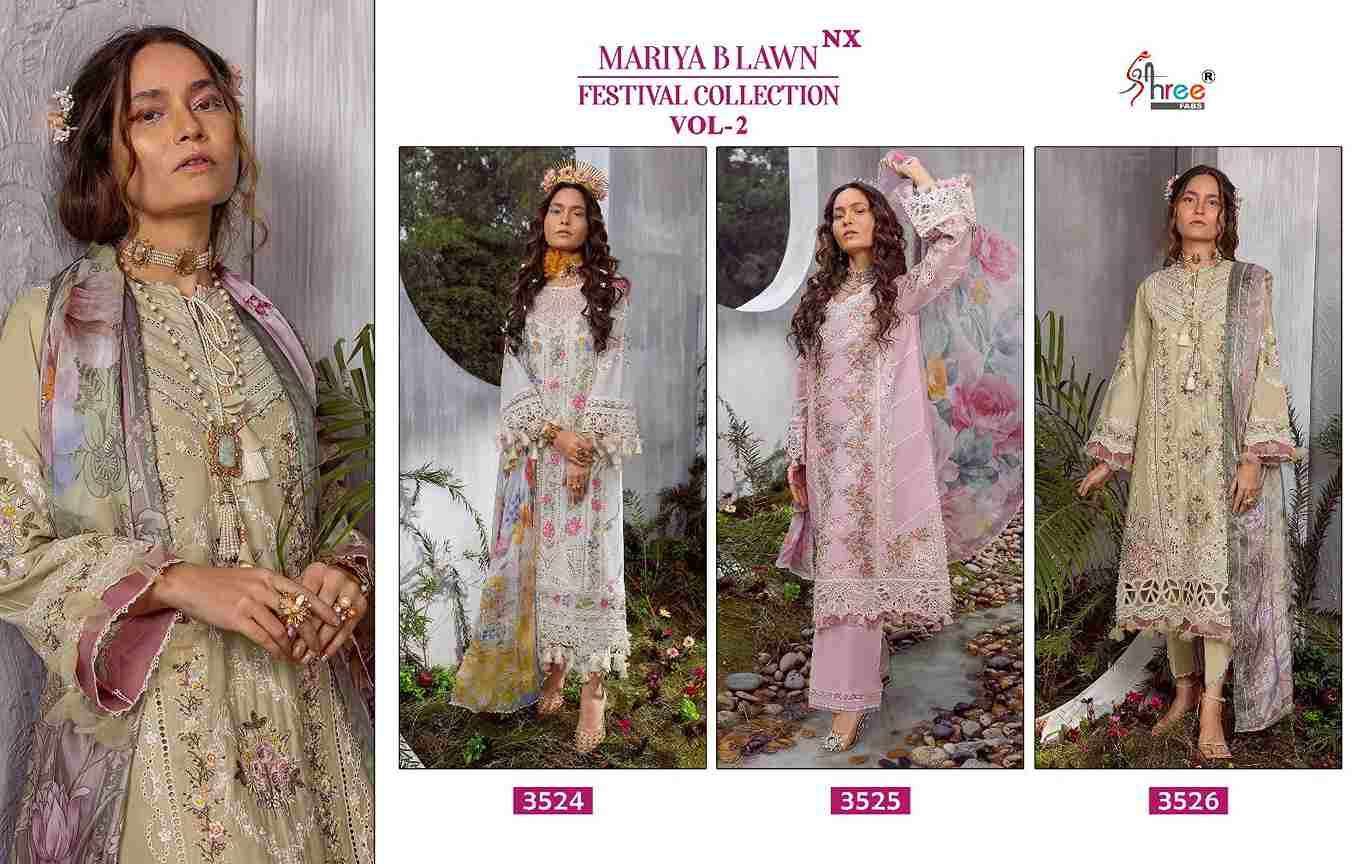 Mariya B Lawn Festival Collection Vol-2 Nx By Shree Fabs 3524 To 3526 Series Designer Pakistani Suits Beautiful Stylish Fancy Colorful Party Wear & Occasional Wear Pure Lawn Cotton Print Embroidered Dresses At Wholesale Price