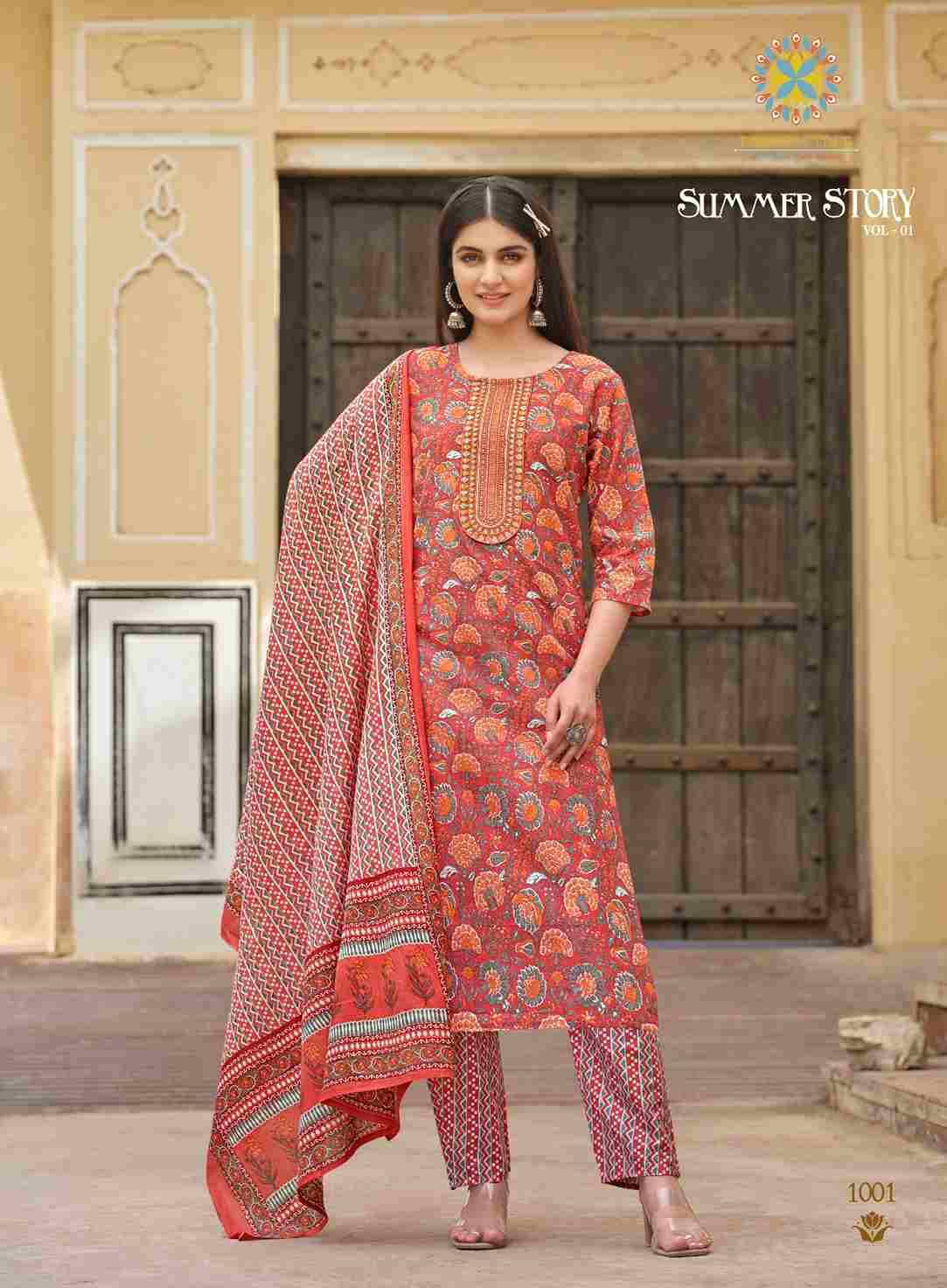 Summer Story Vol-1 By Passion Tree 1001 To 1007 Series Festive Suits Beautiful Fancy Colorful Stylish Party Wear & Occasional Wear Heavy Cotton Print Dresses At Wholesale Price