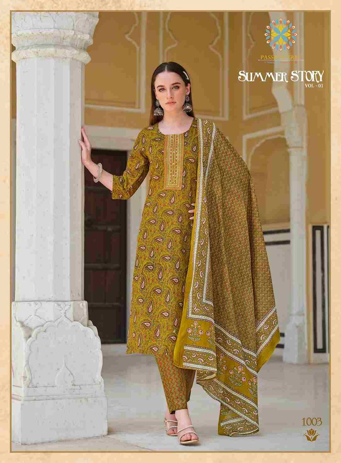 Summer Story Vol-1 By Passion Tree 1001 To 1007 Series Festive Suits Beautiful Fancy Colorful Stylish Party Wear & Occasional Wear Heavy Cotton Print Dresses At Wholesale Price