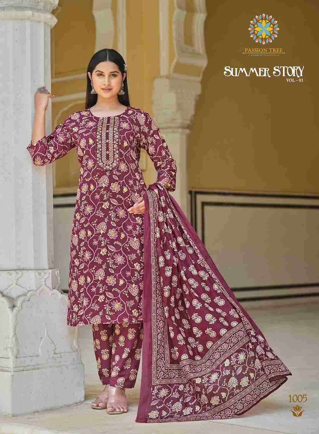 Summer Story Vol-1 By Passion Tree 1001 To 1007 Series Festive Suits Beautiful Fancy Colorful Stylish Party Wear & Occasional Wear Heavy Cotton Print Dresses At Wholesale Price